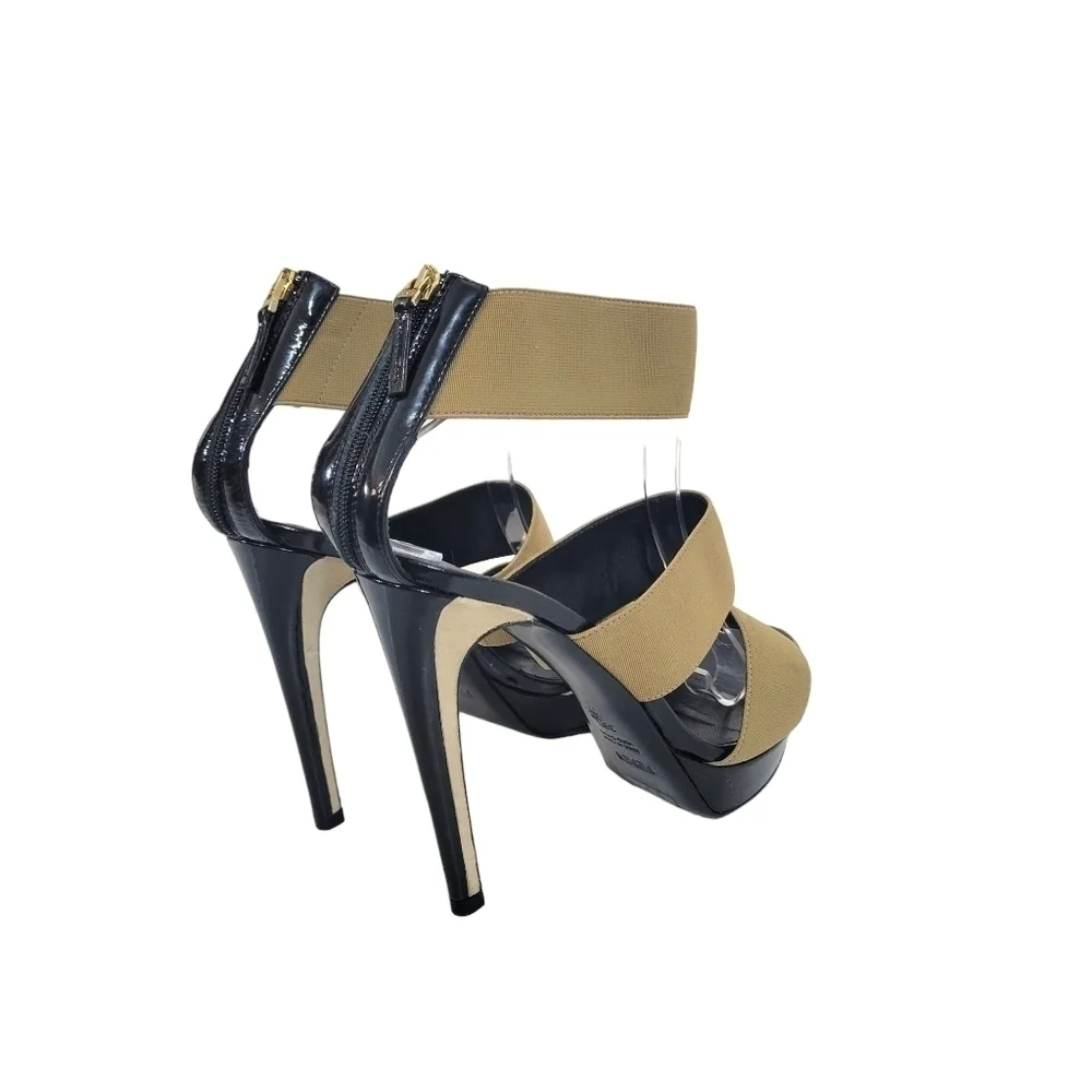 Fendi Sandolo Vernice Tan & Black Platform Stiletto Heels